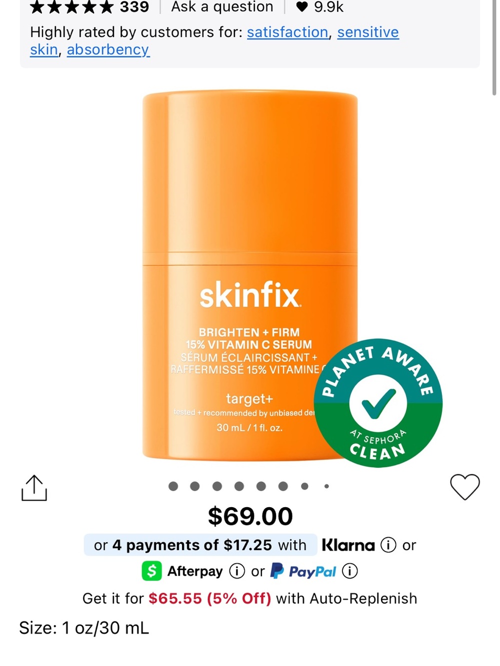 Skinfix Brighten + Firm 15% Vitamin C Serum — Orange